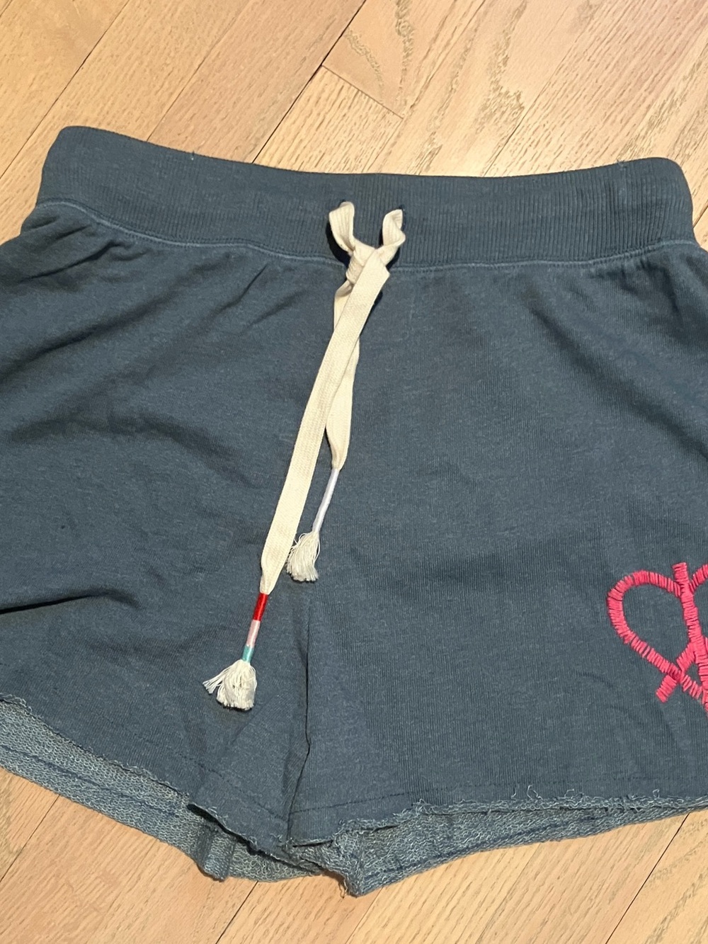 Wildfox Navy Athletic Shorts with Cream Drawcord & Pink Heart
